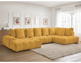 Divano angolare color senape allungabile e con contenitore (penisola a destra/a U) con rivestimento in ciniglia Everest – Bobochic Paris