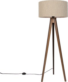 Lampada da terra moderna in legno di noce con paralume bouclé beige 50 cm - Tripod Classic
