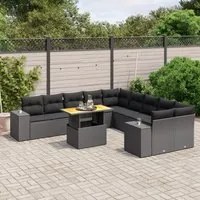 Set Divani da Giardino 11 pz con Cuscini in Polyrattan Nero 3272826