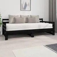 Dormeuse Estraibile Nera in Legno Massello di Pino 2x(90x200)cm 820376