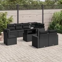 Set Divani da Giardino 9 pz con Cuscini Nero in Polyrattan 3267405