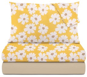 Completo letto matrimoniale cotone fiori gialli