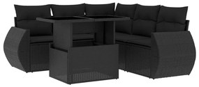 Set divano da giardino 6 pz con cuscini nero in polyrattan