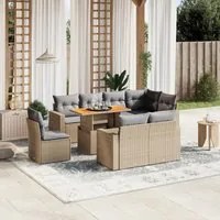 Set Divano da Giardino 9 pz con Cuscini Beige in Polyrattan 3271409