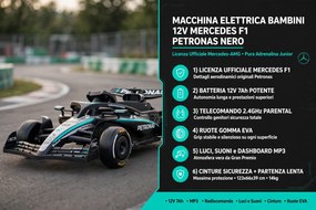 Macchina Elettrica per Bambini Licenza Mercedes F1 12V con Telecomando Nero...