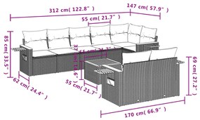 Set Divano da Giardino 9 pz con Cuscini Beige in Polyrattan