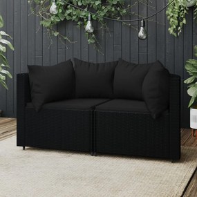 Divani angolari da giardino con cuscini 2pz in polyrattan nero