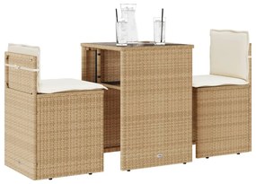 Set da bistrò 3 pz con cuscini beige in polyrattan