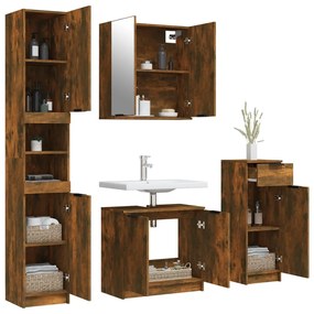 Set mobili da bagno 4 pz rovere fumo in legno multistrato