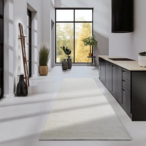 Passatoia in misto lana intrecciata a mano color crema 80x200 cm Pradesh Natural White - Elle Decoration