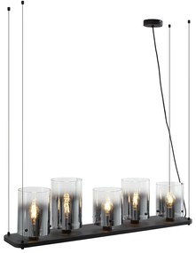 Lampada a sospensione moderna nera con vetro fumé 5 luci - Hybrid