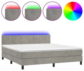 Letto a Molle Materasso e LED Grigio Chiaro 180x200 cm Velluto