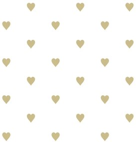 Carta da parati Cuori oro e bianco, 53 cm x 10.05 m