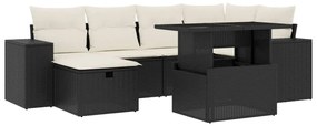 Set divani da giardino con cuscini 7pz nero polyrattan