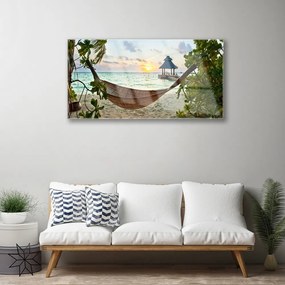 Quadro vetro Spiaggia Amaca Mare Paesaggio 100x50 cm
