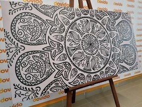 Quadro su tela – Mandala con motivo naturale astratto in bianco e nero