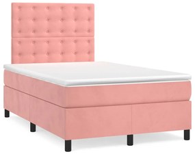 Letto a molle con materasso e led rosa 120x190 cm in velluto