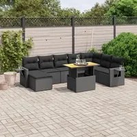 Set Divani da Giardino 9 pz con Cuscini Nero in Polyrattan 3271888