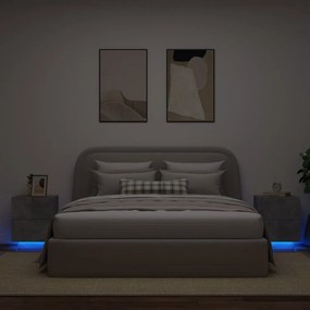 Comodini Con Luci Led 2pz Grigio Cemento İn Legno Multistrato /