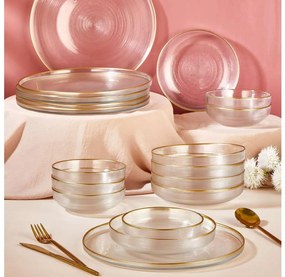 Set da tavola 18 pezzi in vetro trasparente con dettagli dorati