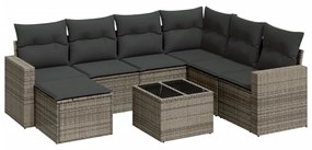 Set Divano da Giardino 8 pz con Cuscini Grigio in Polyrattan