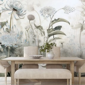 Carta da parati – Fiori avvolti dalla natura con contrasto blu