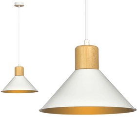 Sospensione Nordica 1 Luce Rowen In Acciaio Bianco E Legno