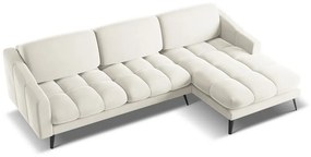 Divano angolare color crema (con penisola a destra) con rivestimento in velluto Nalu – Makamii