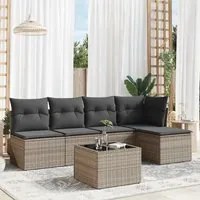 Set Divano da Giardino 6 pz con Cuscini Grigio in Polyrattan 3217530