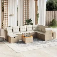 Set Divano da Giardino 9 pz con Cuscini Beige in Polyrattan 3264761