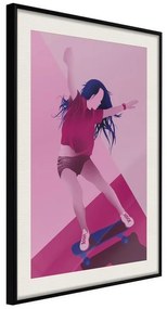 Poster  Girl on a Skateboard  Cornice Quadri Cornice nera con pass-partout, Larghezza x Altezza Home decor 40x60