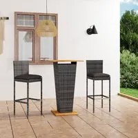 Set Bar da Giardino 3 pz con Cuscini in Polyrattan Grigio 3064857