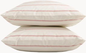 Set di 2 federe in cotone percalle a righe Cream + Antique Pink