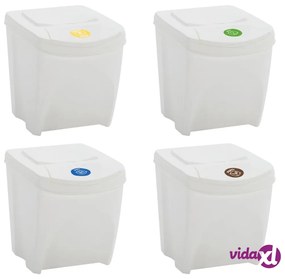 vidaXL Contenitori Impilabili Rifiuti 4 pz Bianco 100 L Polipropilene