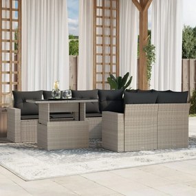 Set divano da giardino 9pz con cuscini grigio chiaro polyrattan