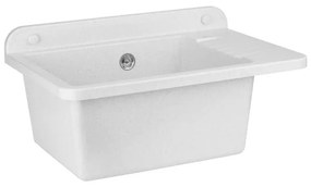 Lavatoio in resina 50x35 bianco con miscelatore a canna alta inox e scarico incluso