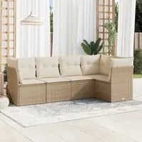 Set Divano da Giardino 5 pz con Cuscini Beige in Polyrattan 3217598