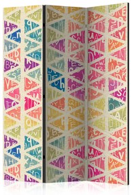 Paravento separè Lettere e Triangoli (3-parti) - colorata composizione geometrica
