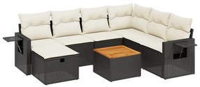 Set divani da giardino con cuscini 8 pz nero in polyrattan