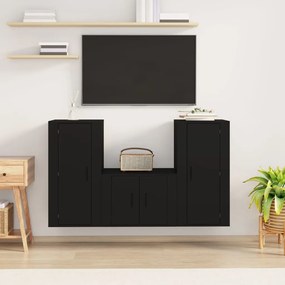 Set mobili porta tv 3 pz nero in legno multistrato