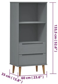 Libreria MOLDE Grigia 60x35x133,5 cm in Legno Massello di Pino