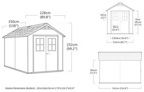 Casetta Da Giardino In Resina 228x350x252H Cm Newton 7511 Effetto Legno Keter