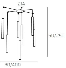 Sospensione Moderna Round Tube Metallo Nero 7 Luci Gu10