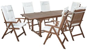 Set da giardino con 6 sedie legno di acacia scuro con cuscini bianco sporco AMANTEA Beliani