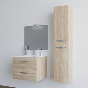 Mobile bagno LINDA60 Rovere chiaro con lavabo specchio e colonna - 8260