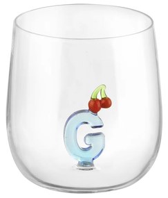 Bicchiere lettera G ciliegie in vetro borosilicato design Benny Setti