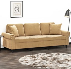 Divano A 3 Posti Con Cuscini Marrone 180 Cm İn Velluto /
