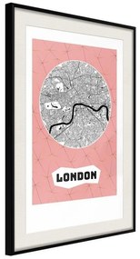 Poster  City map: London (Pink)  Cornice Quadri Cornice nera con pass-partout, Larghezza x Altezza Home decor 20x30