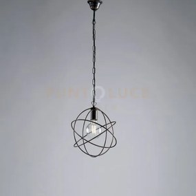 Lampadario in ferro laccato nero con decorazione oro 1 luce nero  o...