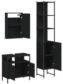 Set mobili da bagno 3 pz nero in legno multistrato